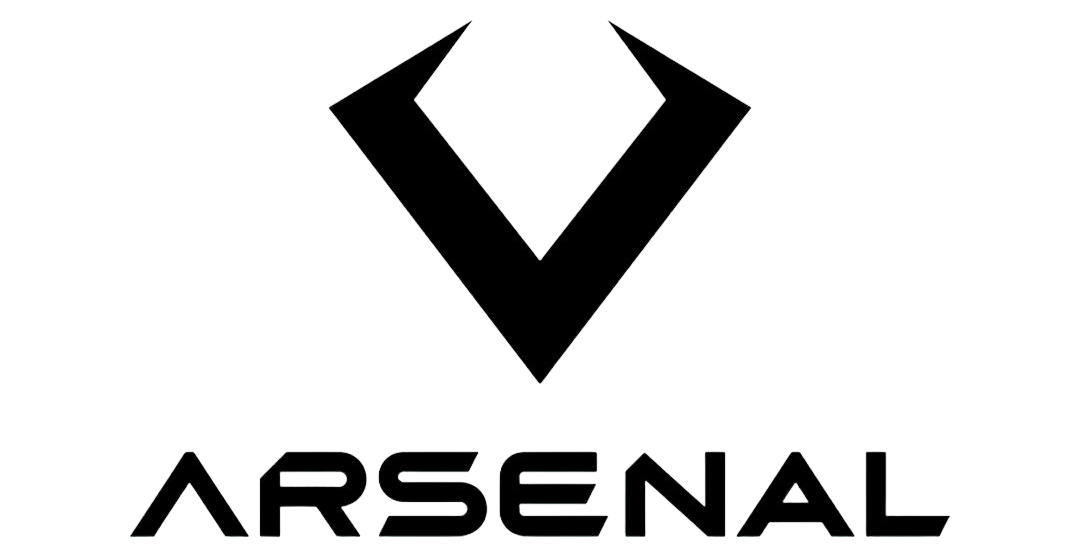 Black Arsenal logo with stylized V-shaped emblem above the word