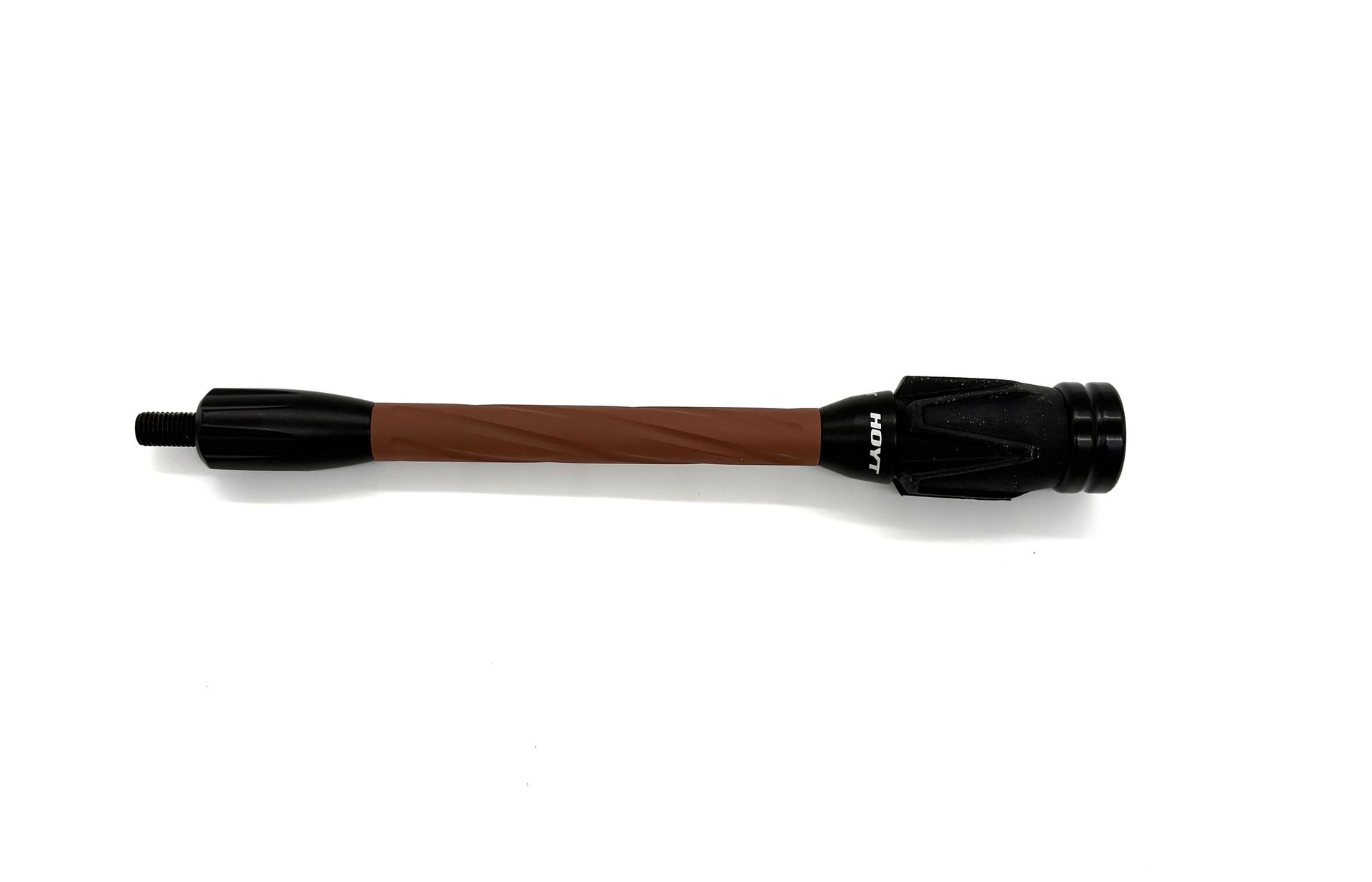 Black-and-brown telescoping pole with a ribbed handle, shown on a white background