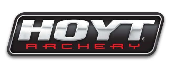 HOYT Archery logo with metallic silver text and red accents on a black background