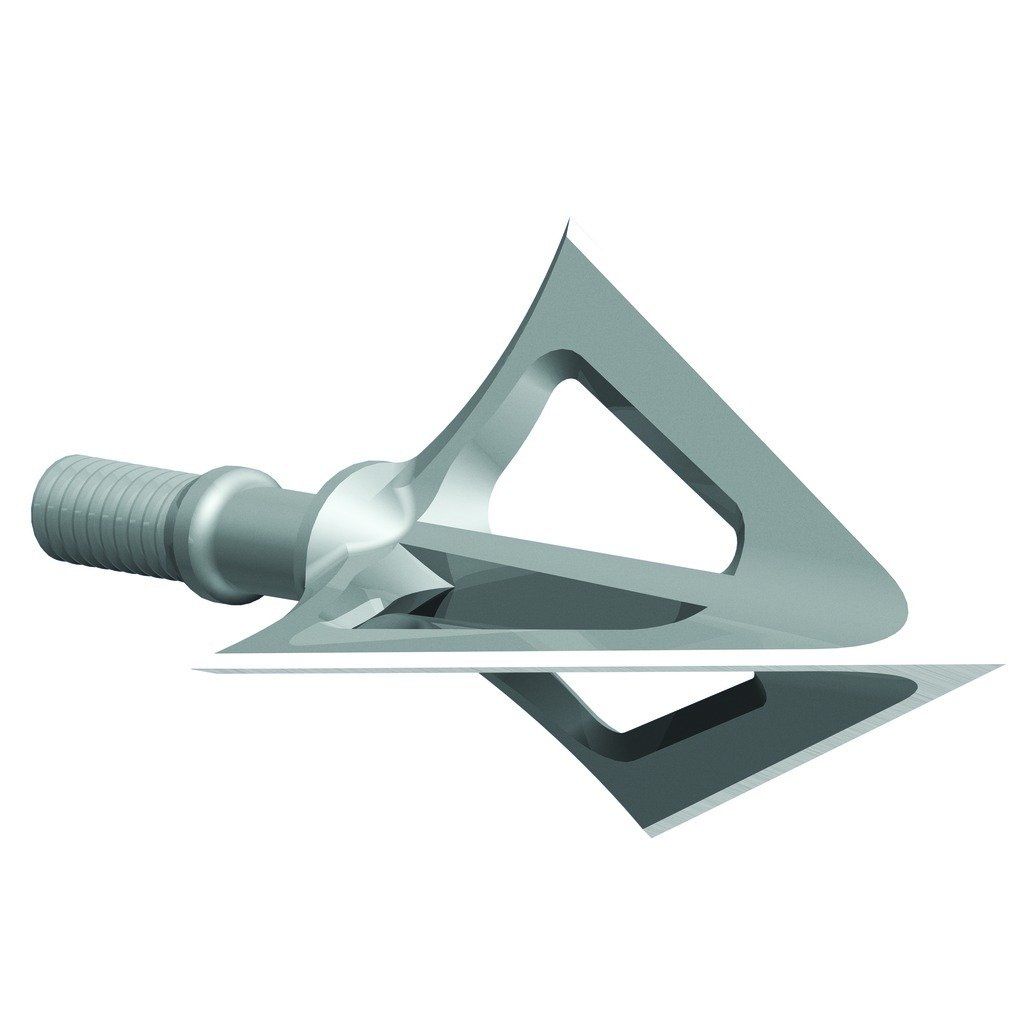 Metal arrowhead broadhead with threaded shaft on a white background