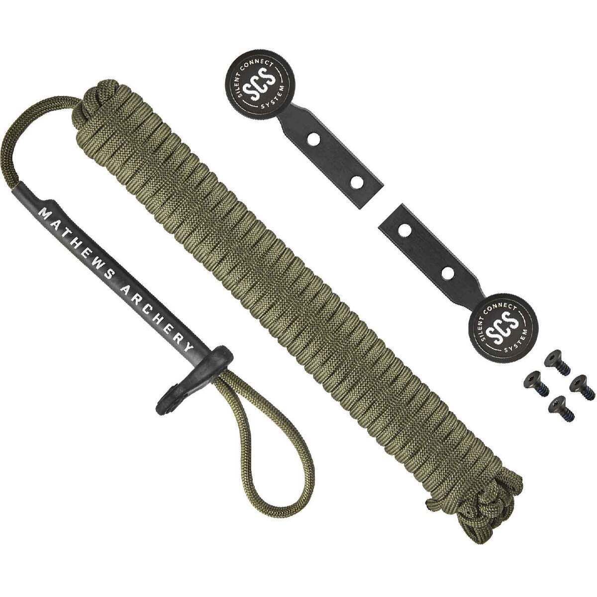 Paracord survival bracelet, green cord and black buckle, with two black circular accessories and screws
