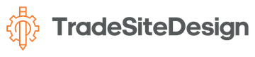 A logo for Trade Site Design with a pencil and gear on a gray background.