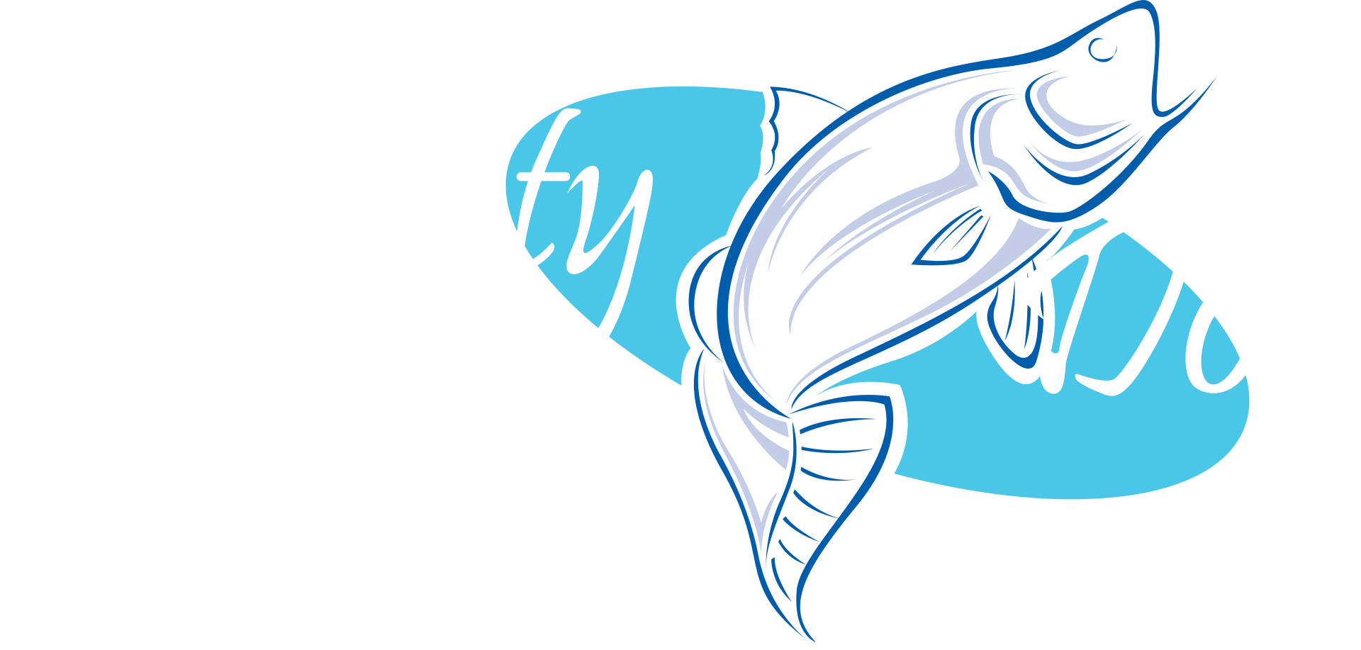 A line drawing of a jumping fish superimposed over a blue oval with partially visible text.