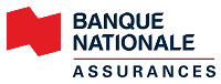 Logo de Banque Nationale Assurances avec texte rouge et bleu marine et emblème rouge
