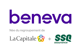 Beneva logo with “Née du regroupement de La Capitale + SSS assurance” text underneath