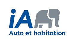 Logo iA Auto et habitation en bleu et gris avec un éléphant.