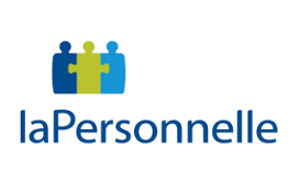Logo LaPersonnelle avec trois personnages stylisés bleus et verts au-dessus du nom de marque