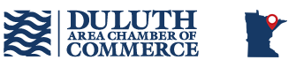 The duluth area chamber of commerce logo with a map of minnesota