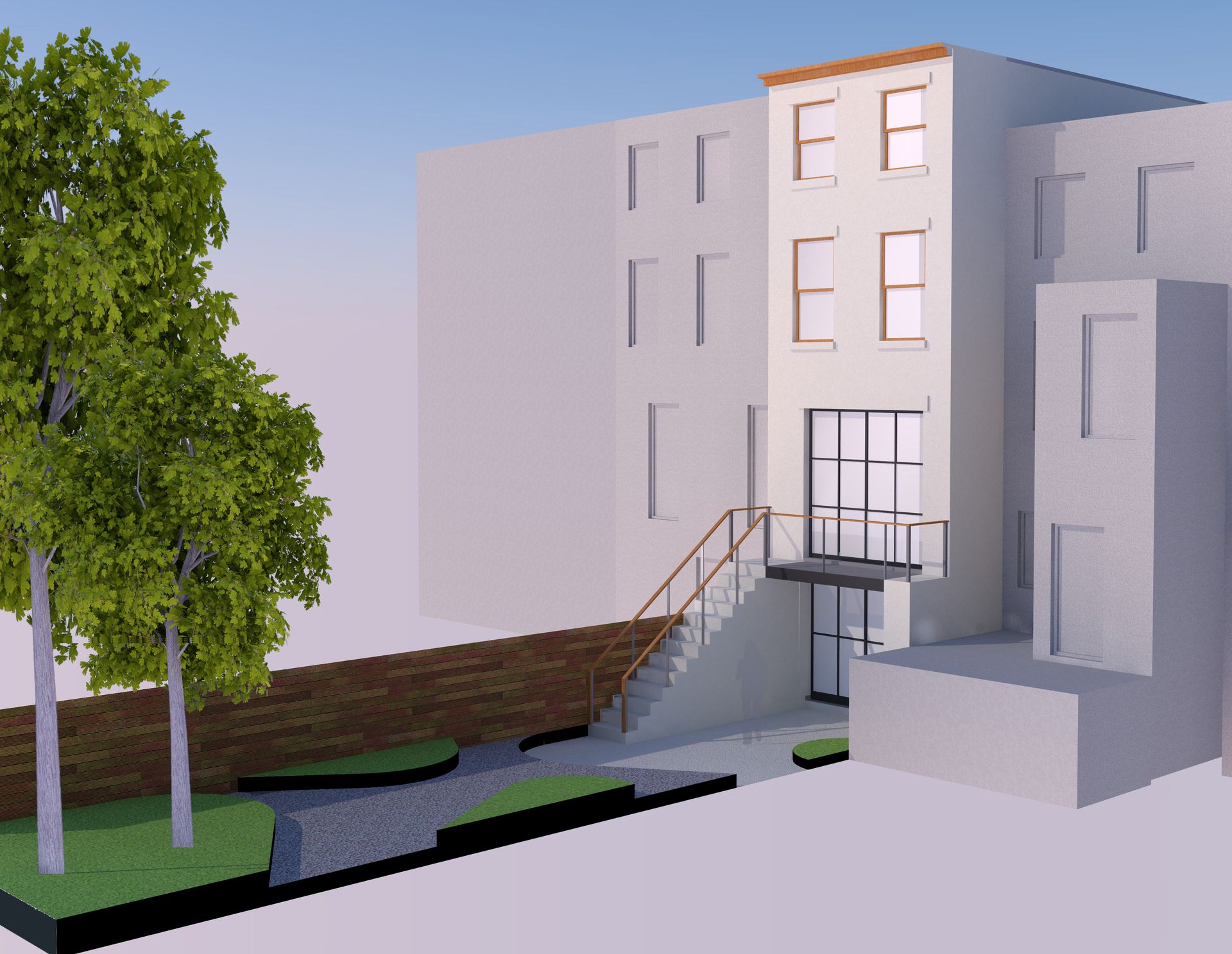 A 3d model of a building with the letter ee on the side