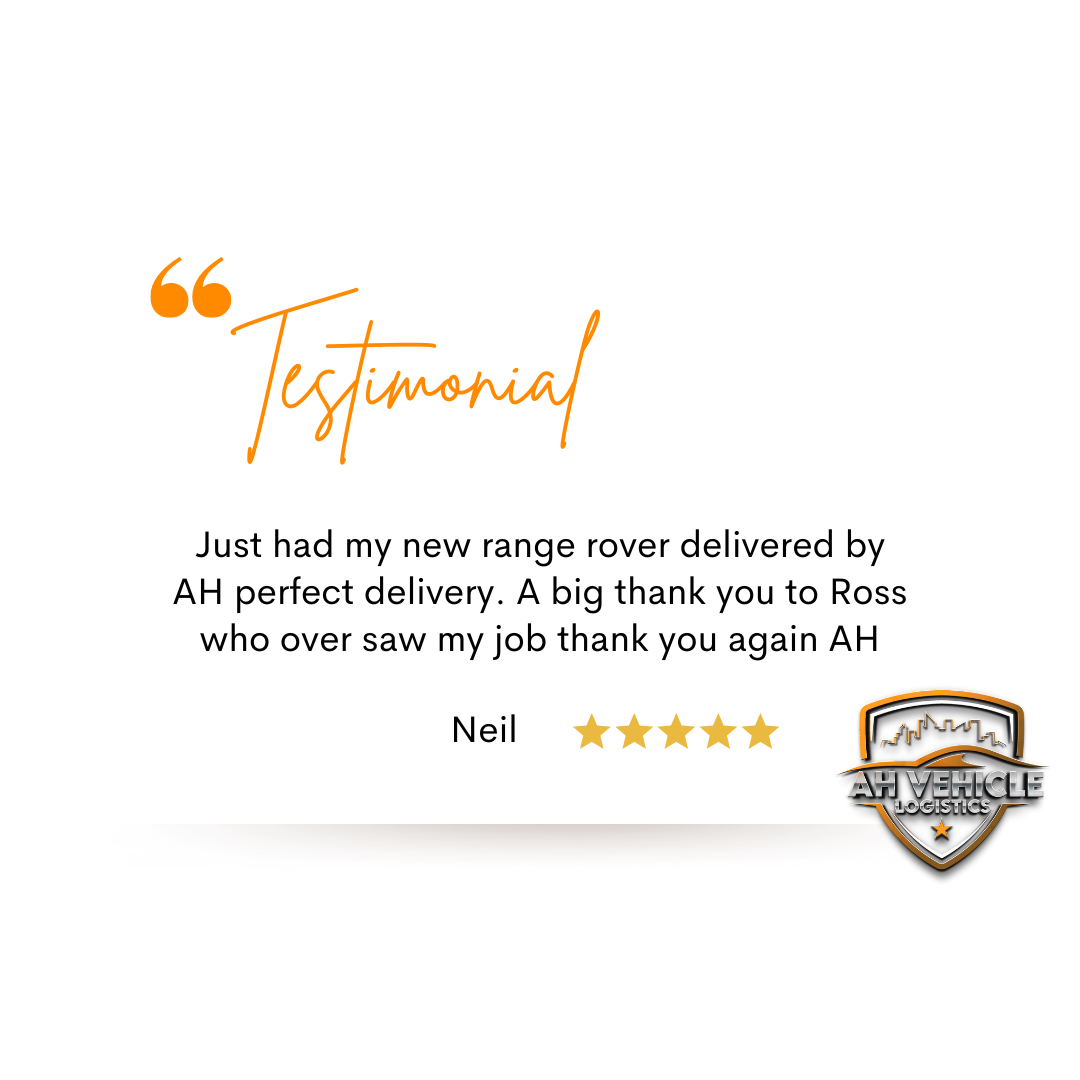 A testimonial for a new range rover delivered by ah perfect delivery.