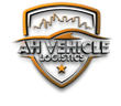 A logo for ah vehicle logistics with an orange shield