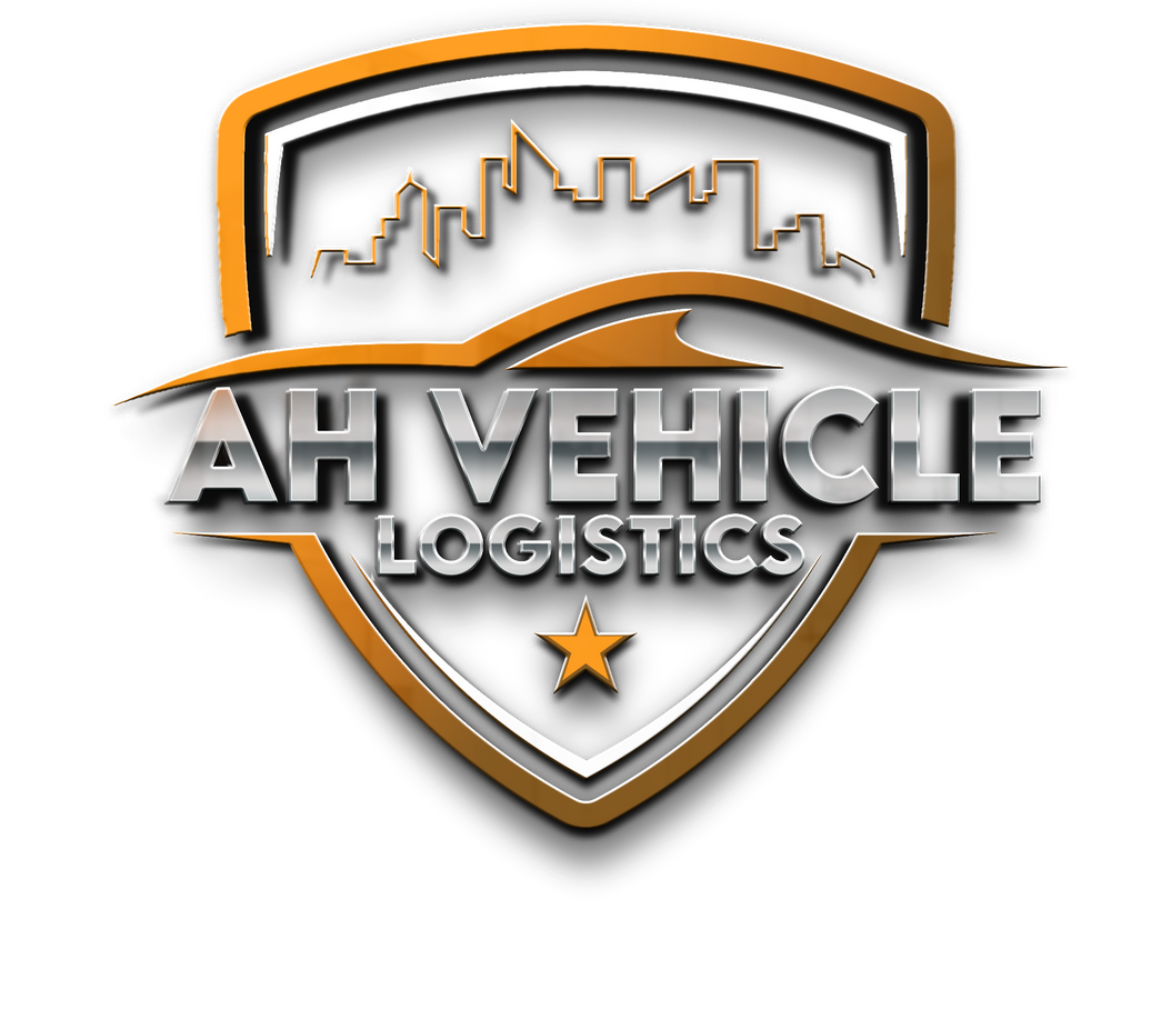 A logo for ah vehicle logistics with an orange shield
