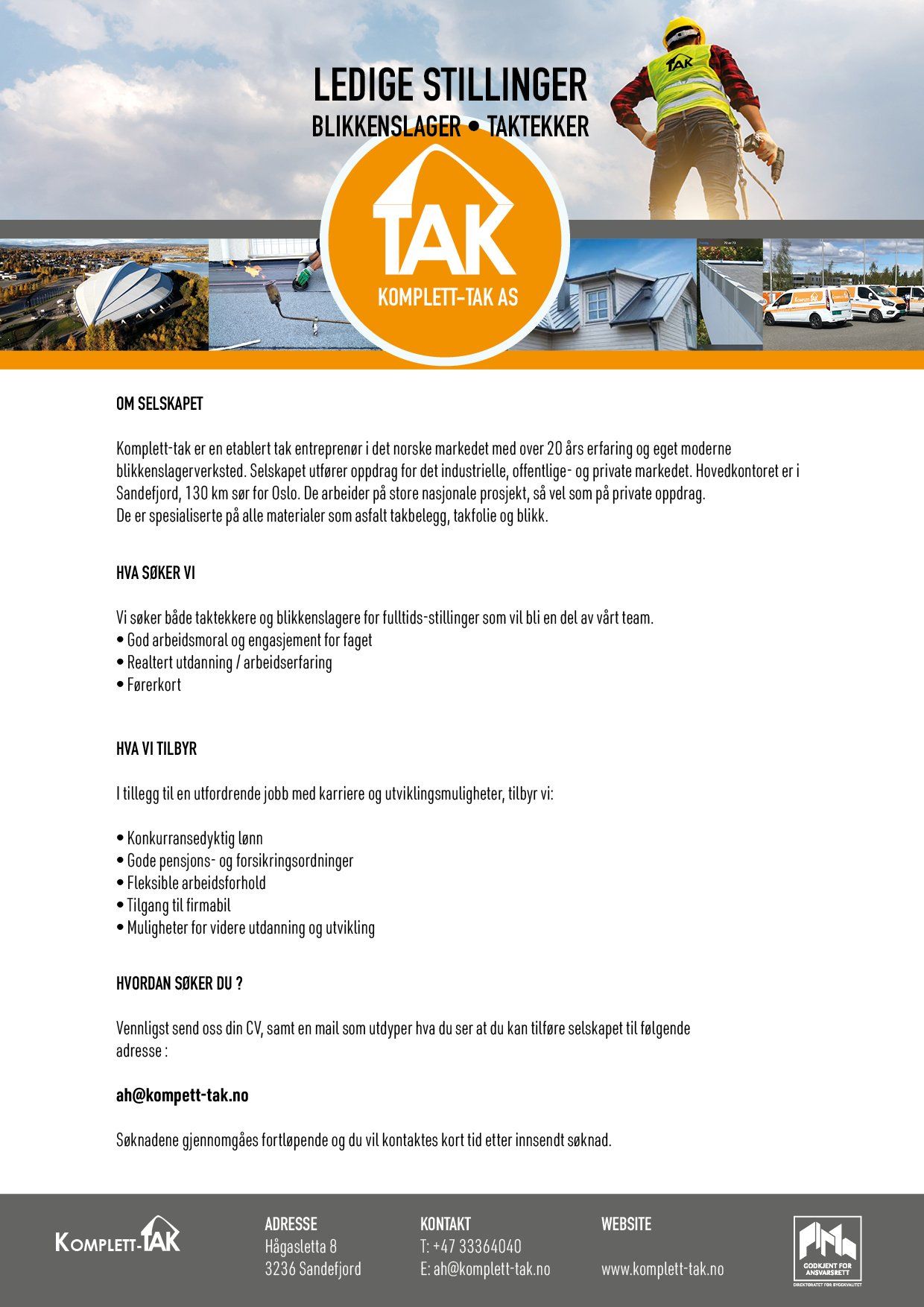 A flyer for a job called ledige stillinger