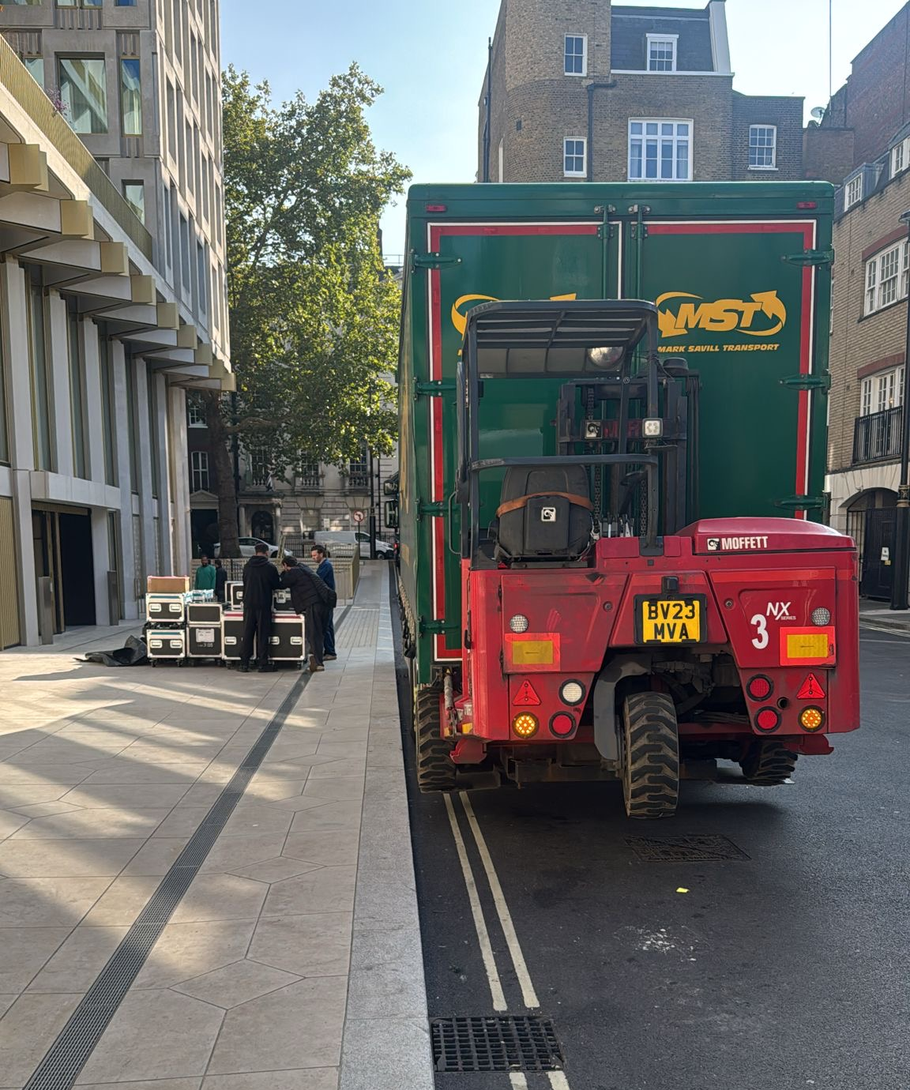 MST lorry unloading in the city