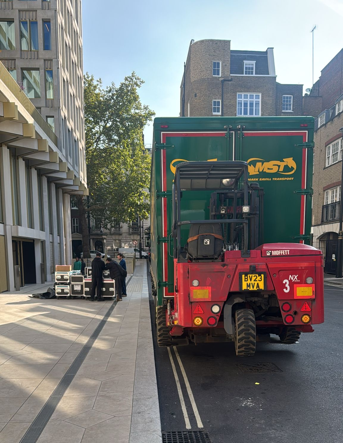 Truck delivering on the street