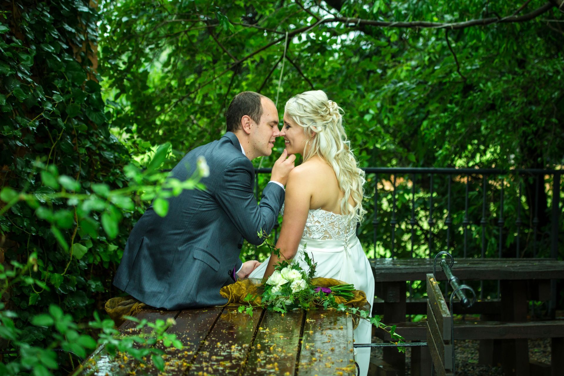A bride and groom in the stunning surrounds of Riverside Castle in Pretoria East.