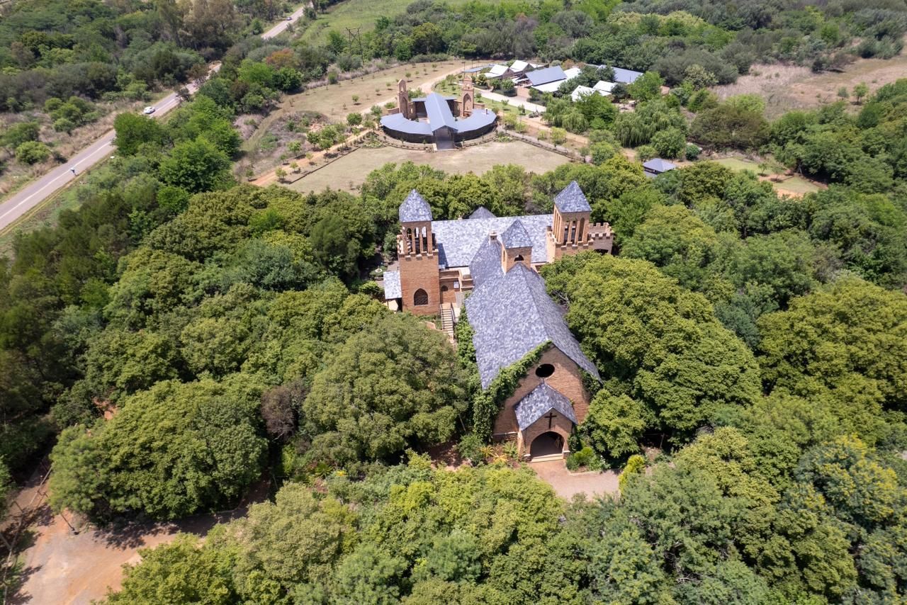 Aerial view of Riverside Castle, a wedding and events venue in Pretoria East.