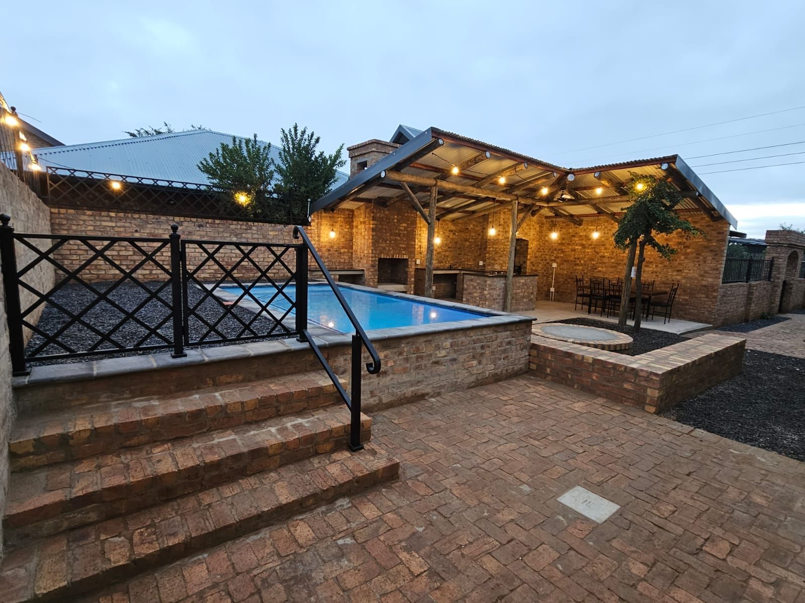 The pool near the lavish and modern new cottages at Riverside Castle, Pretoria.