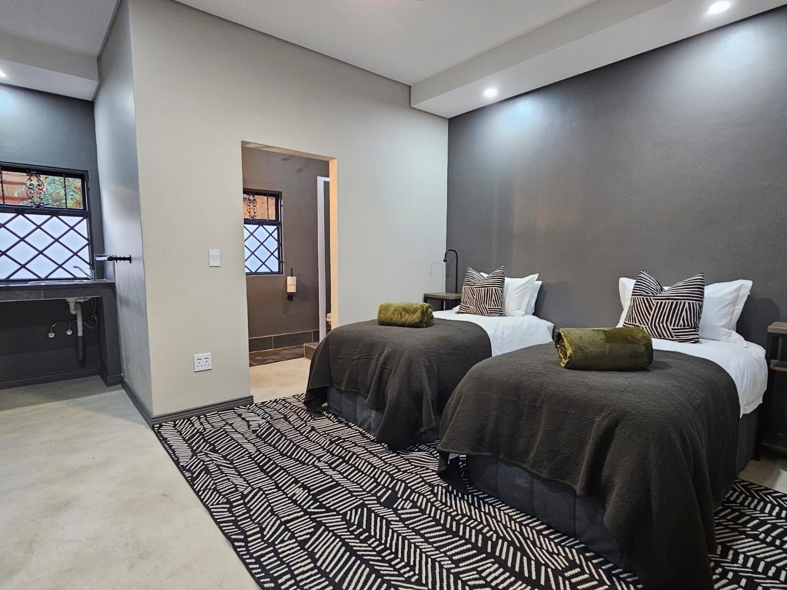 One of the luxury rooms in the lavish and modern new cottages at Riverside Castle, Pretoria.