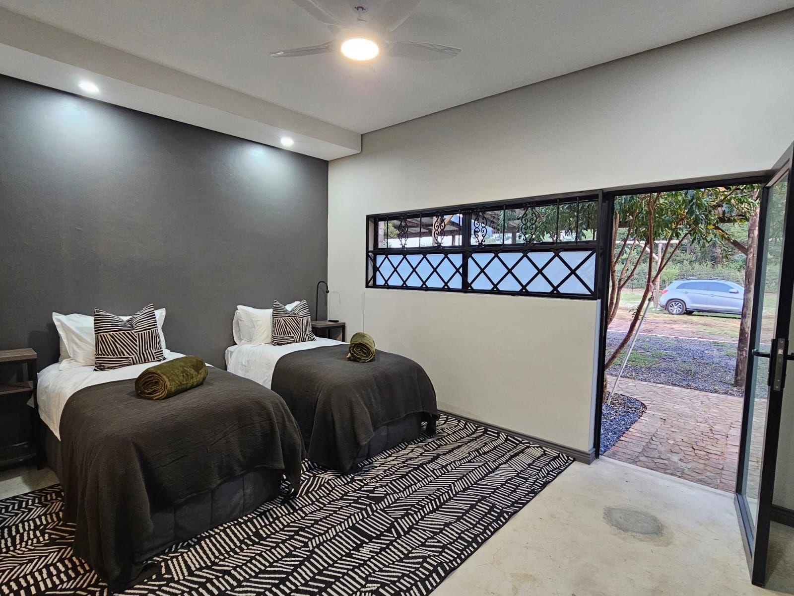 One of the rooms in the lavish and modern new cottages at Riverside Castle, Pretoria.