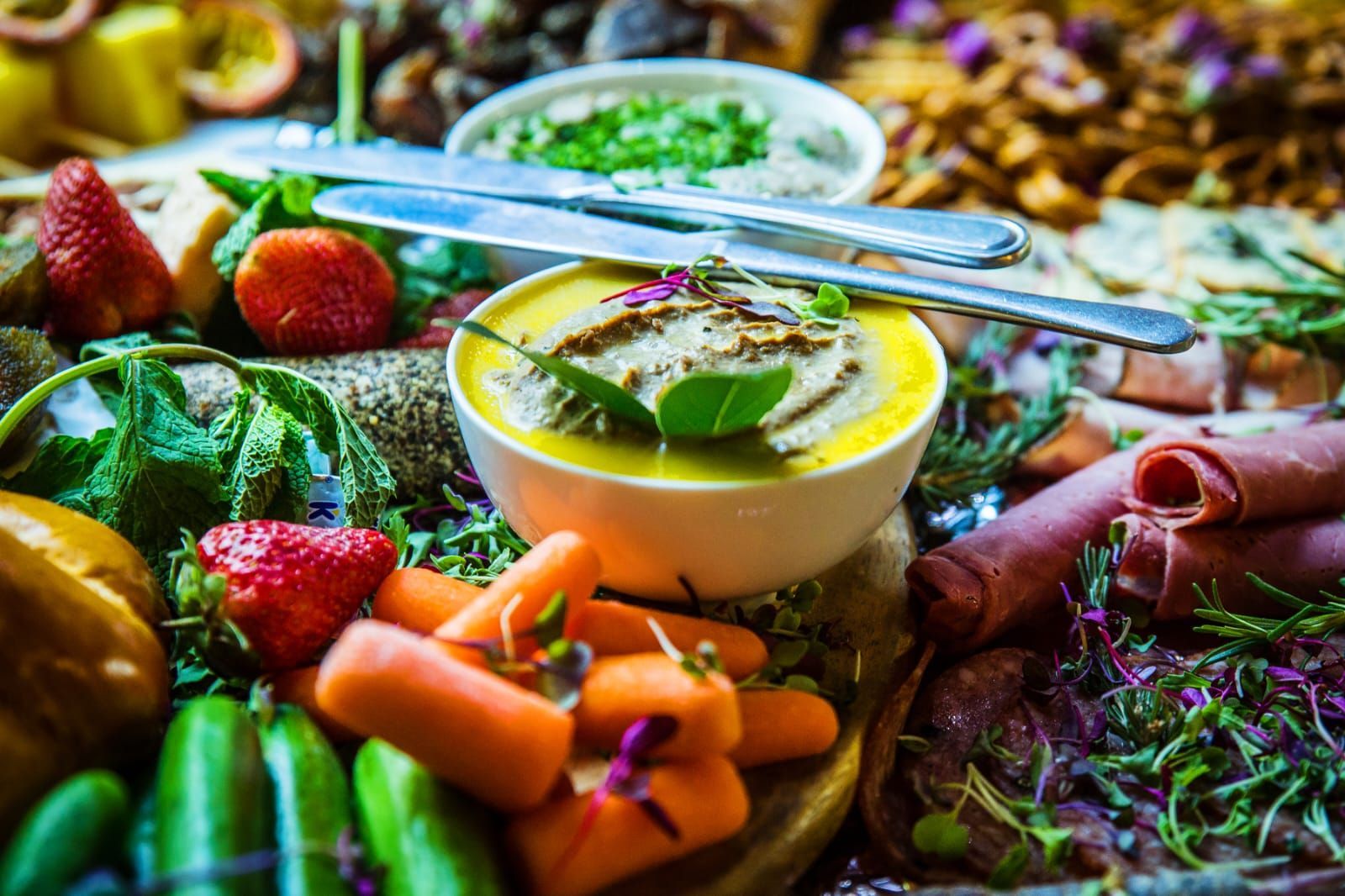 Stunning arrangement of food for a corporate event at Riverside Castle, Pretoria's leading corporate function venue.