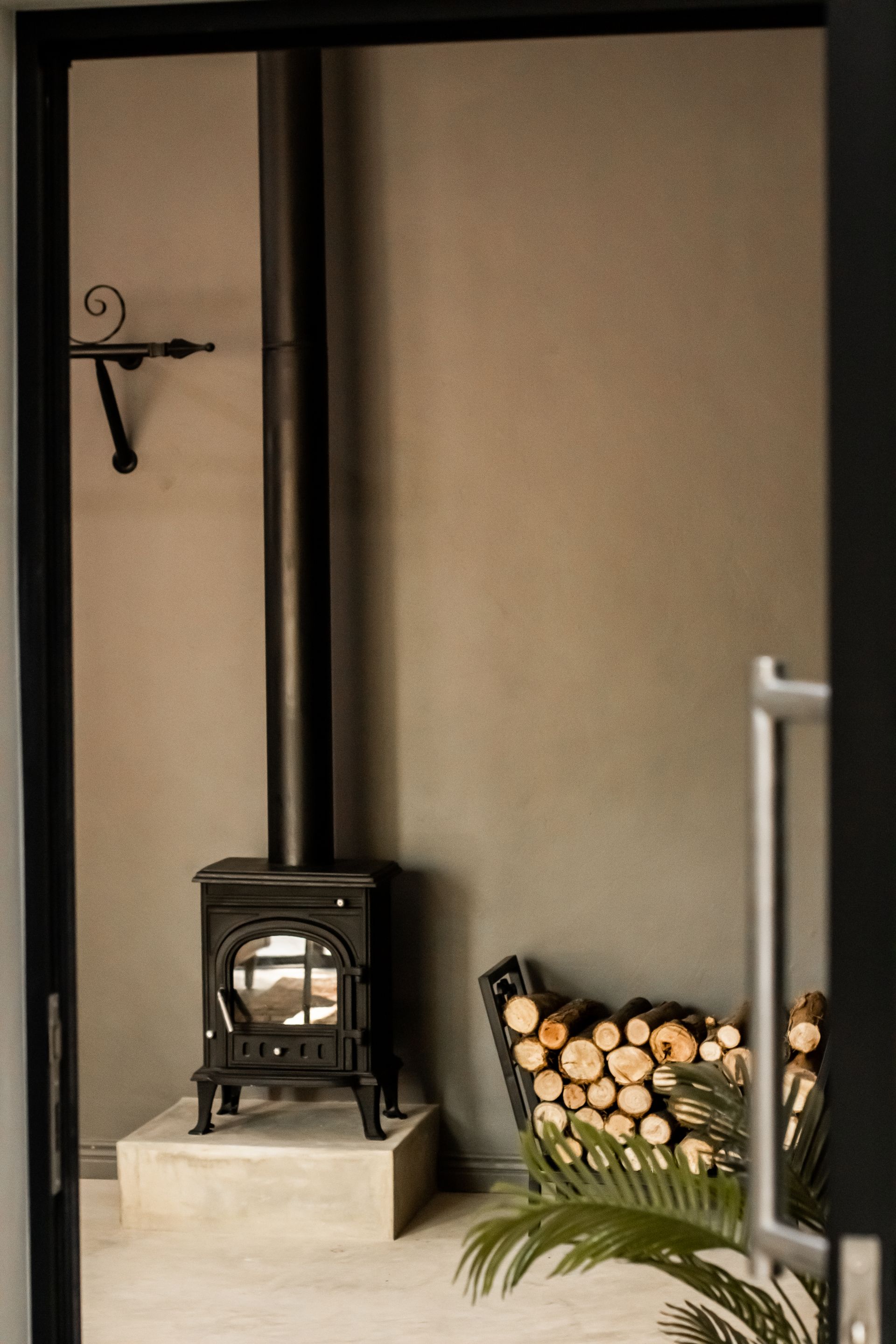 A wood stove in the stunning Honeymoon suite at Riverside Castle in Pretoria.