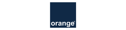 A blue orange logo on a white background