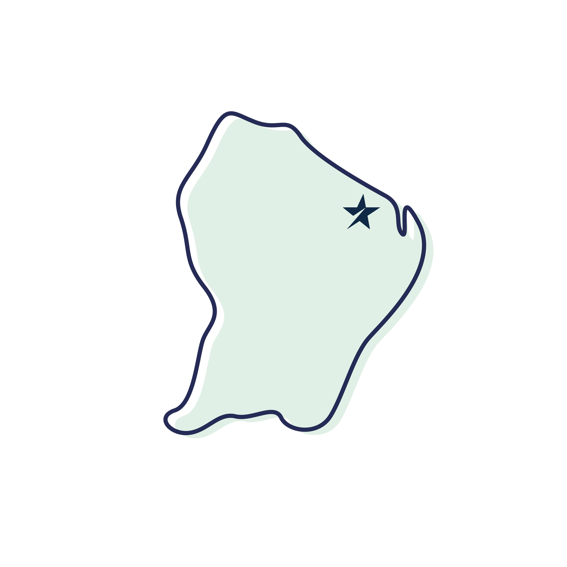 A drawing of a map with a star on it.