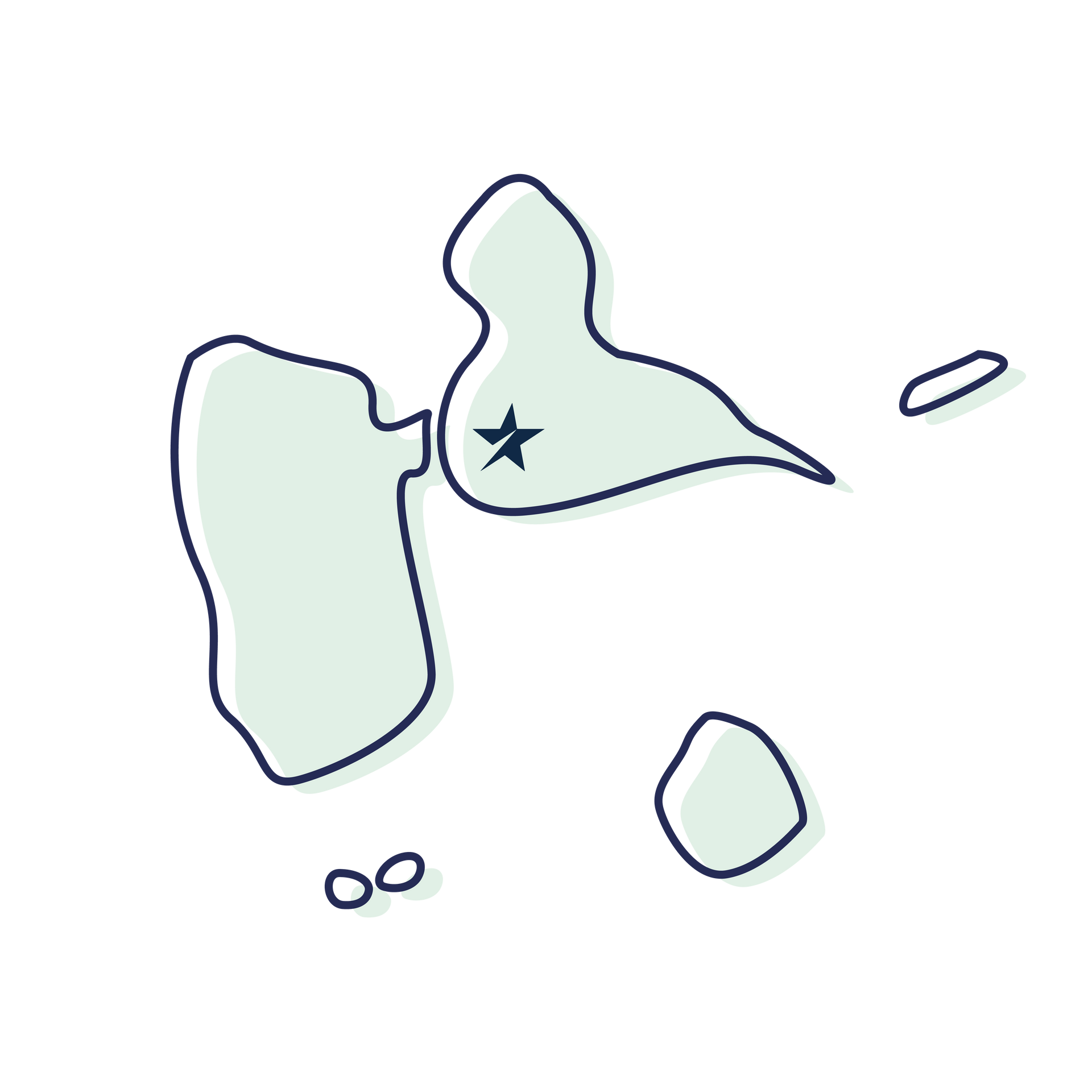 A drawing of a map of a country with a star on it.