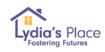 Logo for Lydia's Place, a fostering service. Shows a purple house outline with a yellow window and text below.