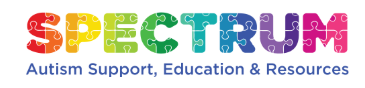 Spectrum Autism Support, Education & Resources logo with a colorful puzzle piece font.