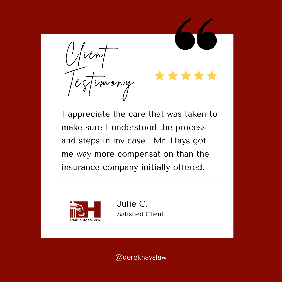 Testimonial: Client quote on a red background with 5-star rating. 