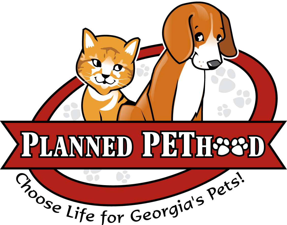 Logo: Orange cat and brown dog in an oval, red banner reads