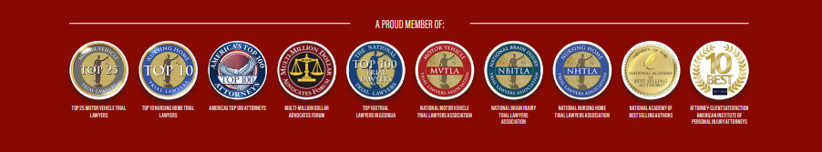A collection of eleven circular seals on a red background with text below each.
