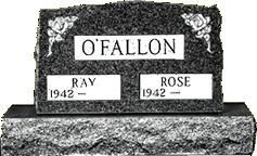 O'Fallon gravestone with plaques for Ray and Rose, both marked 1942–