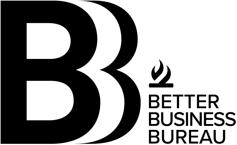 Better Business Bureau logo with a large black “B” and the BBB flame icon