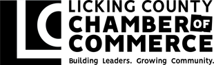 Licking County Chamber of Commerce logo in black and white with “Building Leaders. Growing Community.” tagline