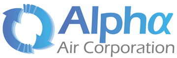 Logo of Alpha Air Corporation. Blue arrows circling with 