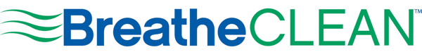 BreatheCLEAN logo with three horizontal wavy lines and the words 