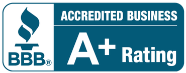 BBB Accredited Business with an A+ rating badge in white text on a teal background.