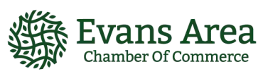 Evans Area Chamber of Commerce logo with a green interwoven plant design and green text.
