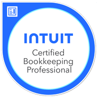 Intuit Certified Bookkeeping Professional badge in blue and white.