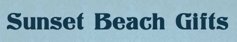 A blue sign that says sunset beach gifts on it