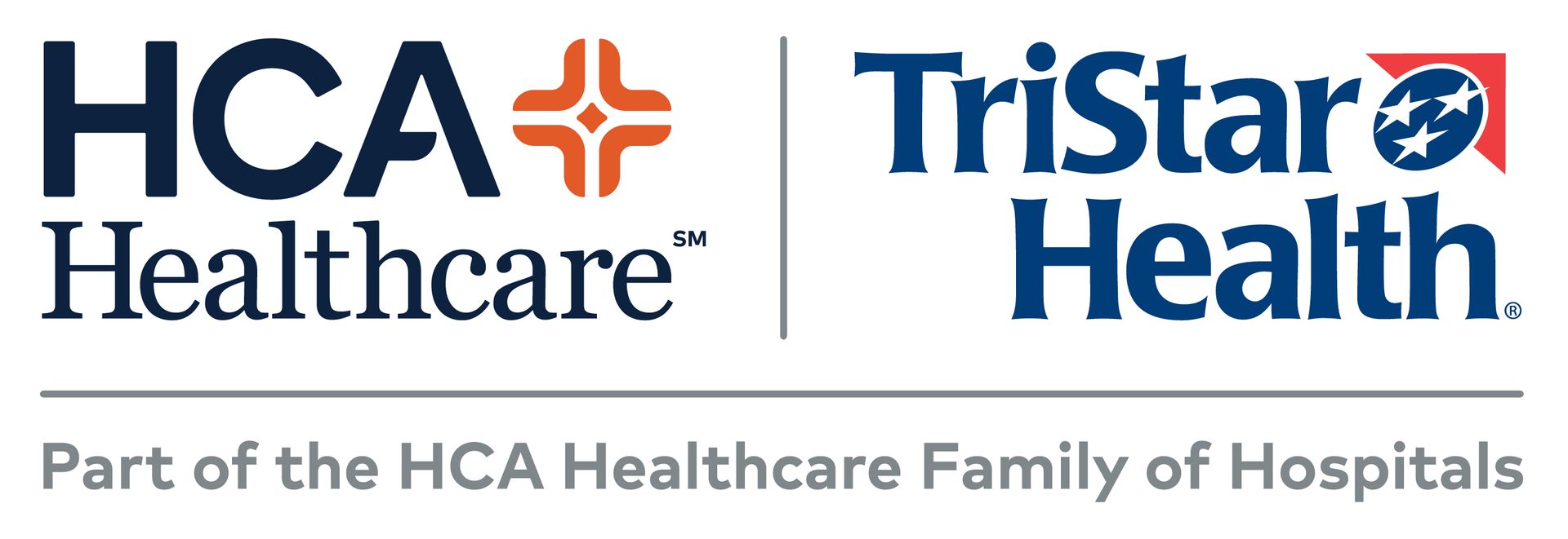 Logo for HCA Healthcare and TriStar Health, stating it is part of the HCA Healthcare family of hospitals.