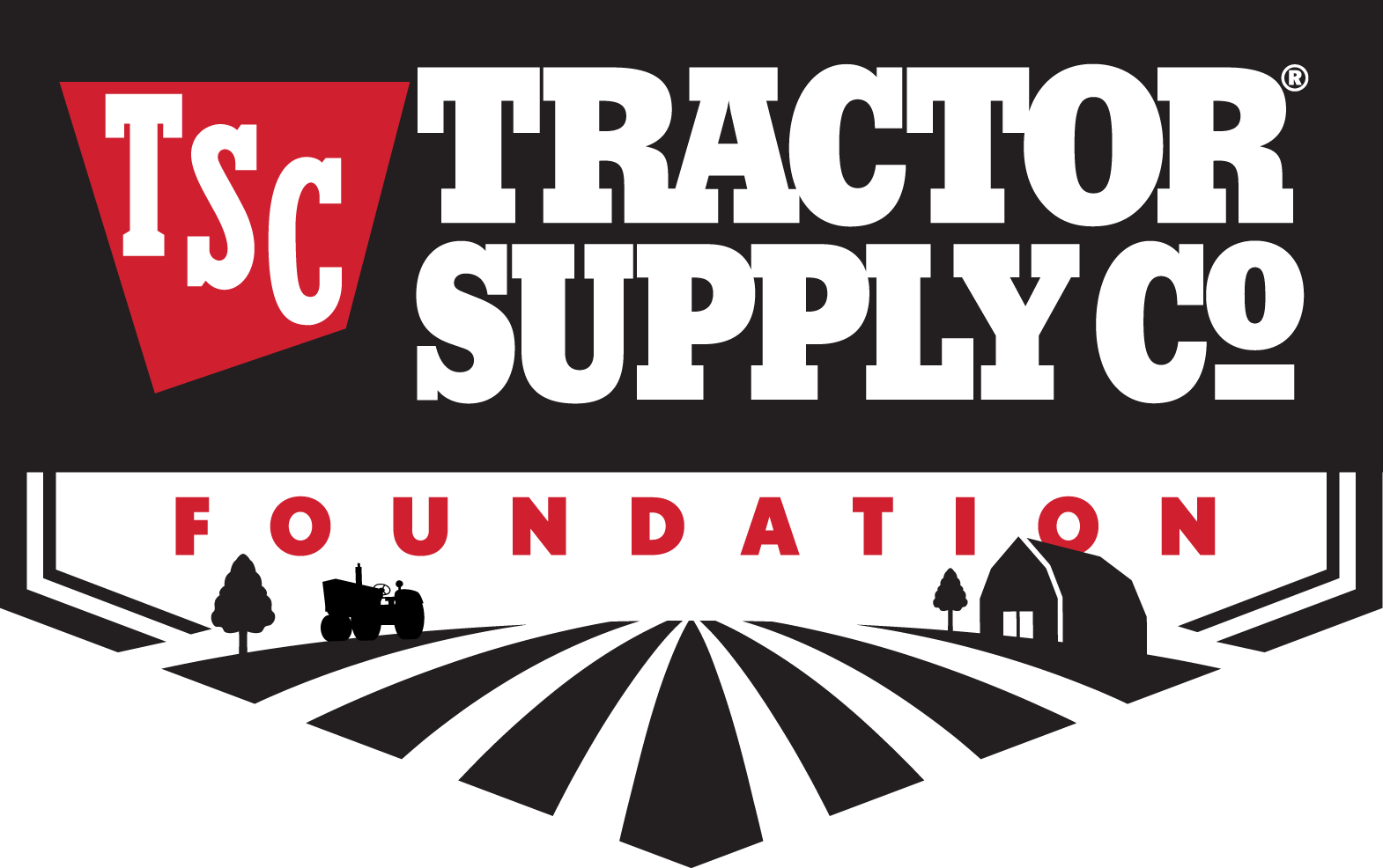 Tractor Supply Co. Foundation logo with text and a stylized farm scene in black and white.