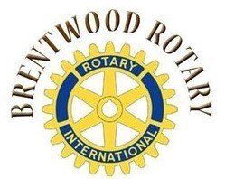 The Brentwood Rotary logo features a gold gear wheel with the blue and gold Rotary International emblem in the center.