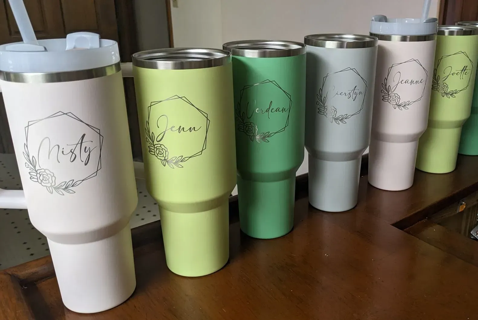 Laser engraved in drinkware.