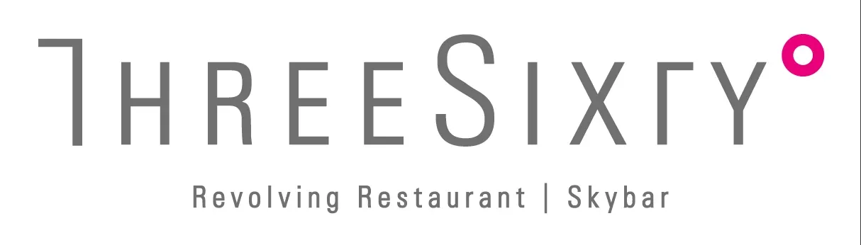 The logo for three sixty revolving restaurant and skybar