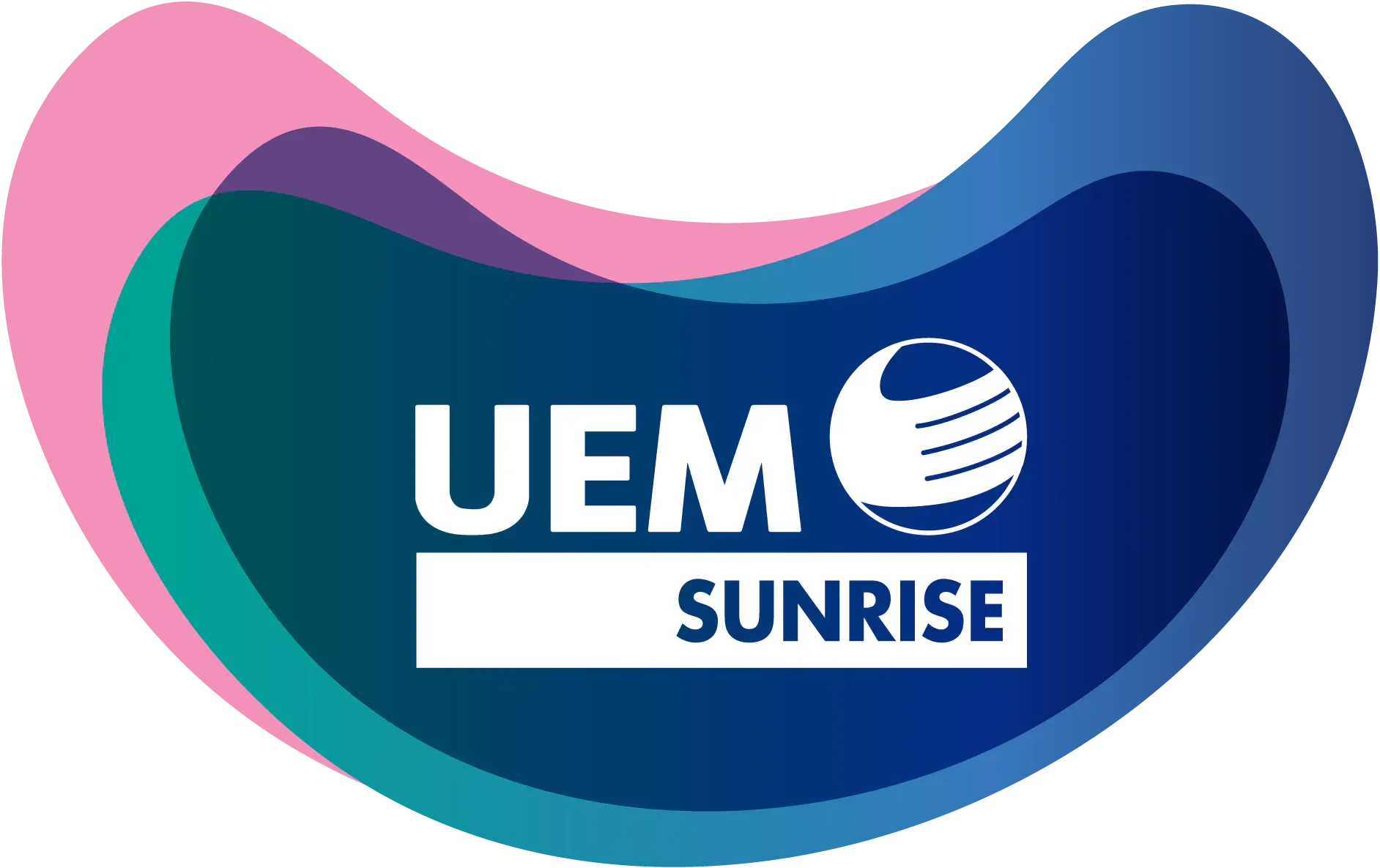 A blue and pink logo for uem sunrise