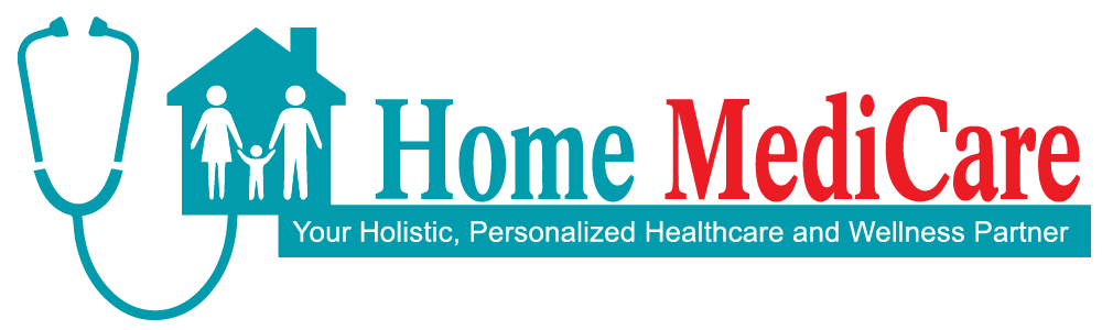 A logo for home medicare with a house and a stethoscope